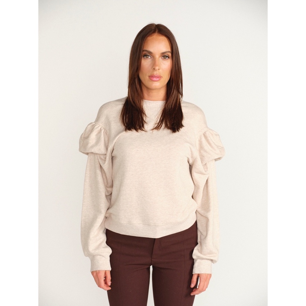 Ulla Johnson Pilar Puff Sleeve Pullover‎ Sweatshirt in Oatmeal